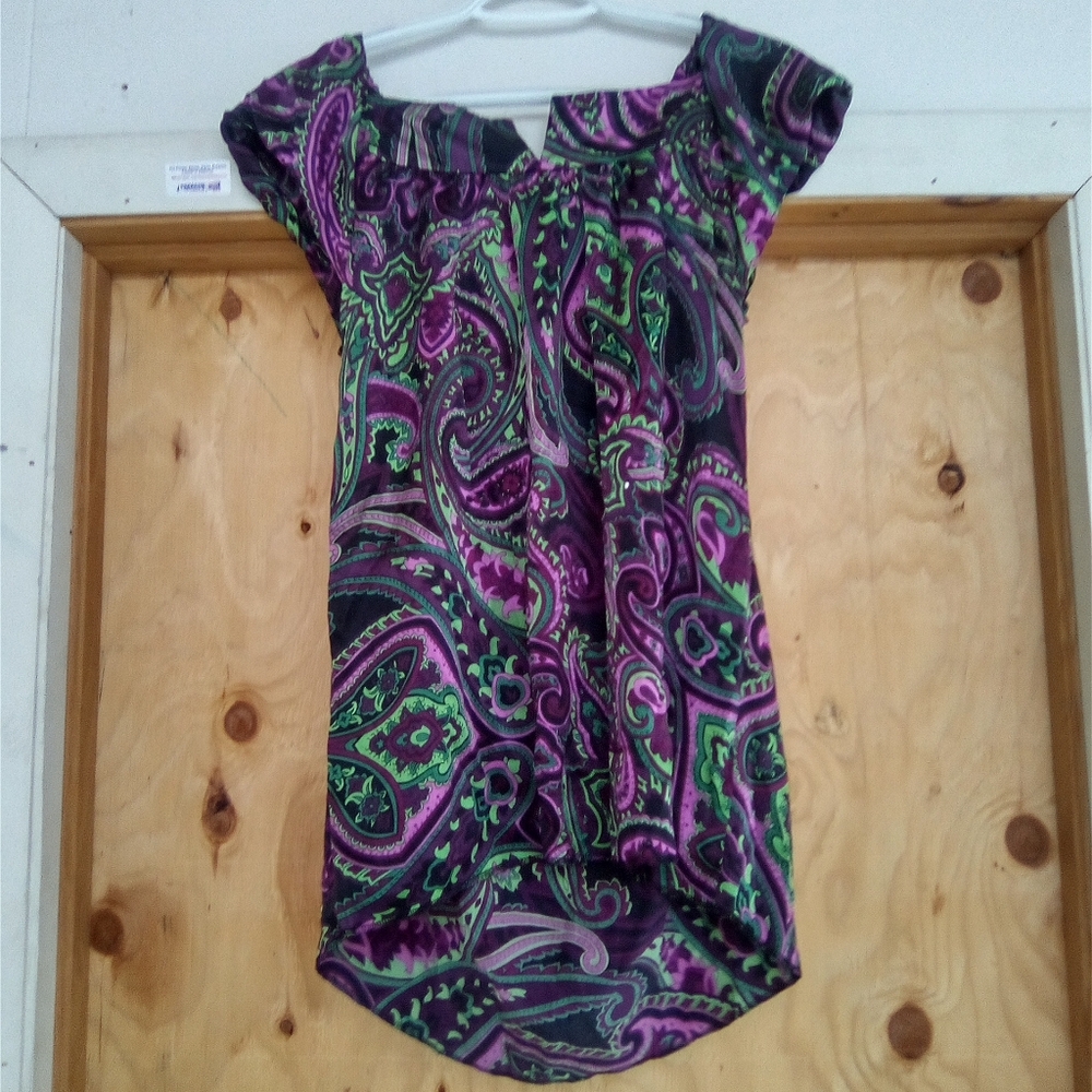 INTERNATIONAL CONCEPTS Paisley Print Women's Top - Purple and Green - Picture 6 of 7